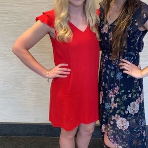 Draper James red dress with cute sleeves.